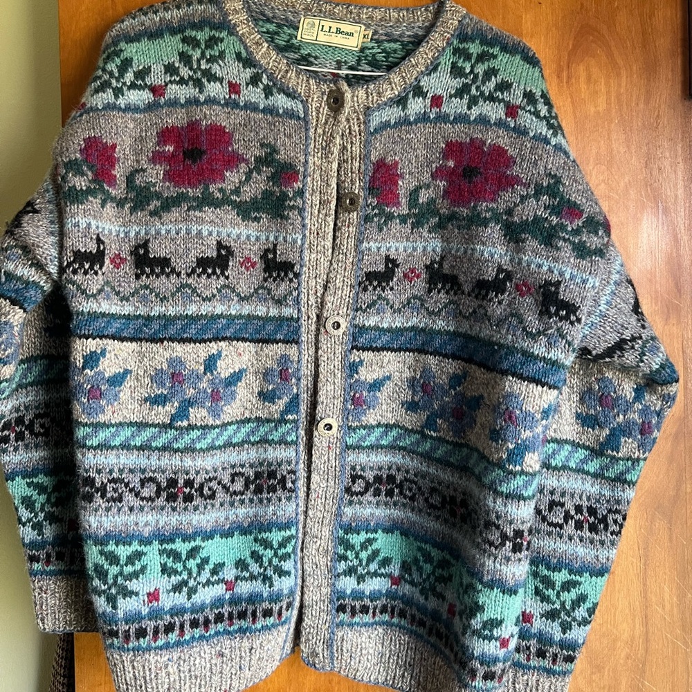 XL fair isle wool cardigan L.L. Bean